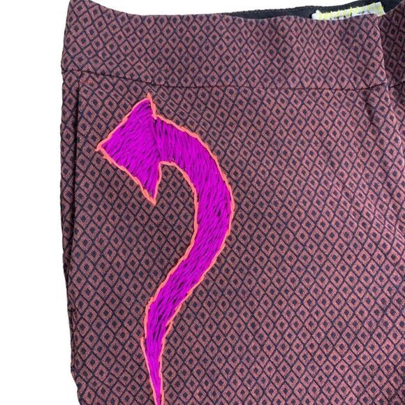Hand Embroidered M Black Purple Diamond Cropped Pencil Rockabilly Upcycled - Picture 3 of 6